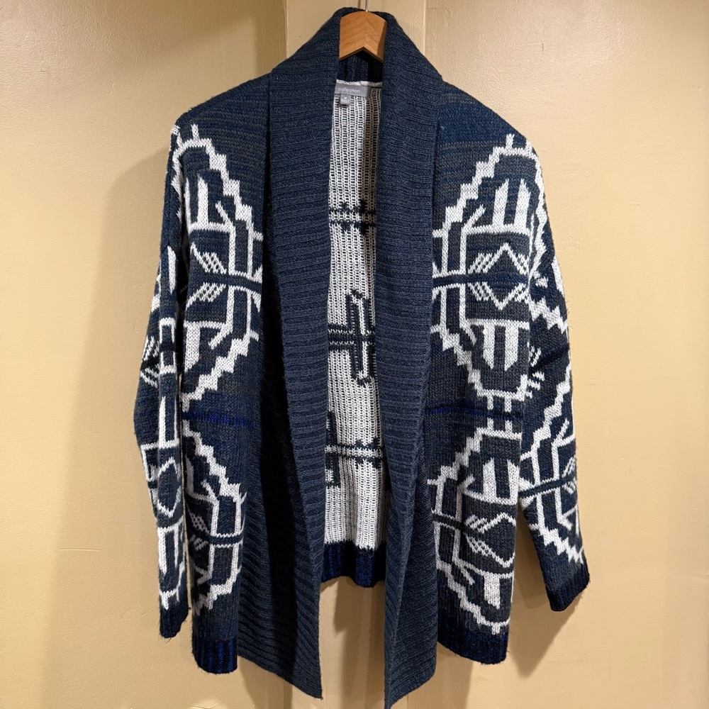 NY Collection Navy and White Knit Cardigan